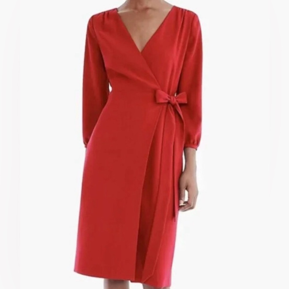 J. Crew Red Wrap Dress in 365 Crepe- Size 0